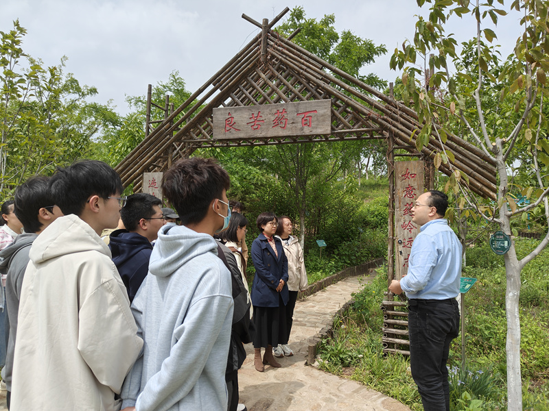 老師帶領(lǐng)學(xué)生們到天津中醫(yī)藥大學(xué)內(nèi)的藥山上識藥。天津中醫(yī)藥大學(xué)供圖